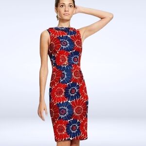 Boden Womens Floral Sheath Textured Martha Midi Dress Red/Navy Retro Sz 16